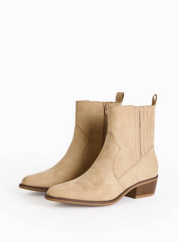 Beige Faux Suede Western Ankle Boots 5