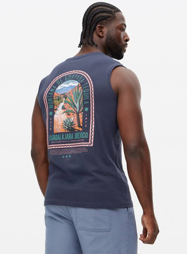 Navy Graphic Print Sleeveless Vest L