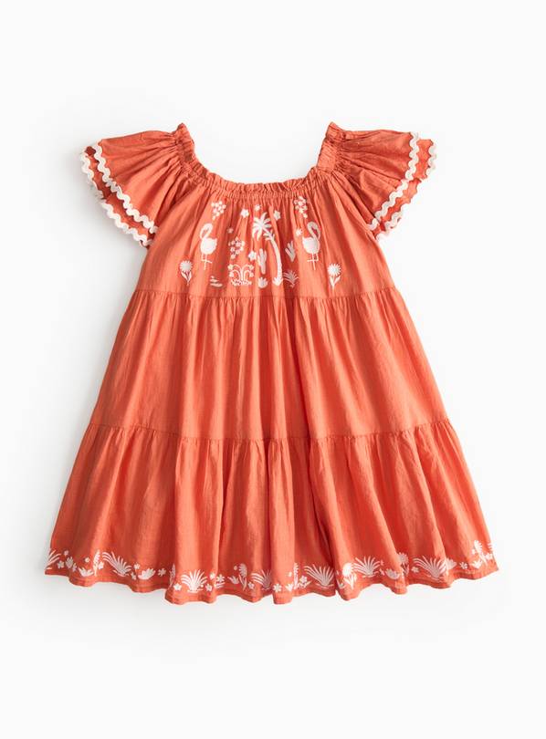 Brown Angel Sleeve Tiered Broderie Dress 1-2 years