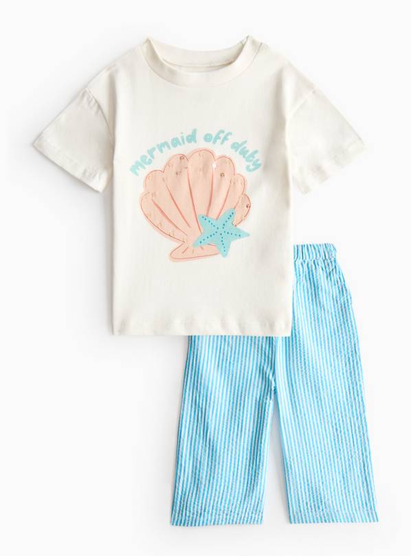 White T-Shirt & Blue Wide Leg Trousers Set 2-3 years