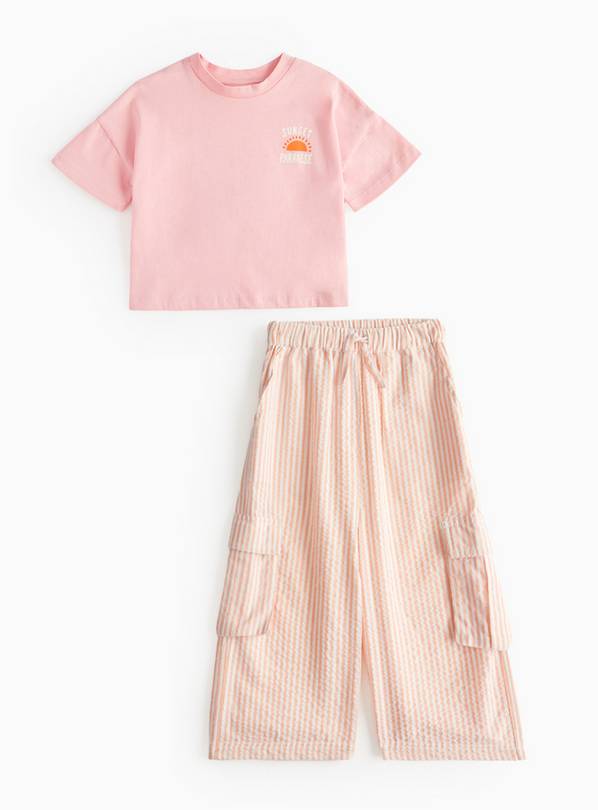 Pink T-Shirt & Orange Wide Leg Trousers Set 1-2 years