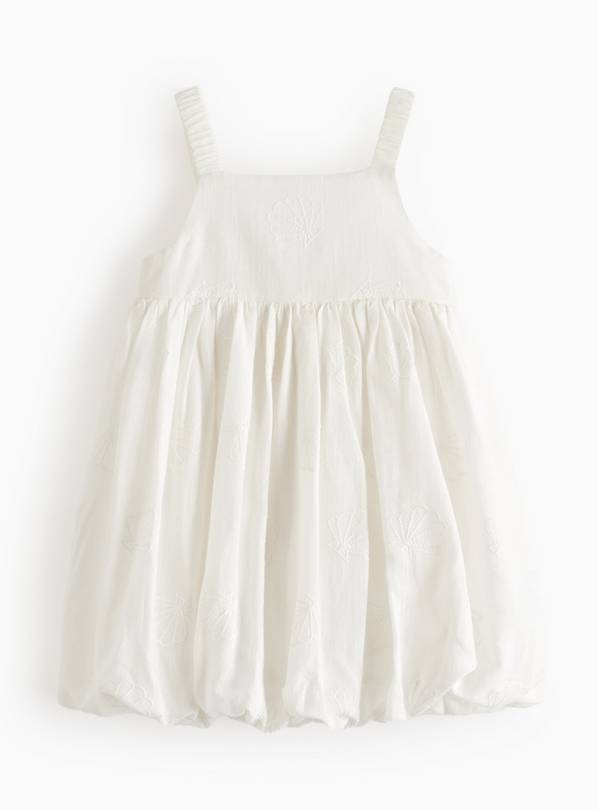 White Woven Puffball Hem Dress 1-2 years