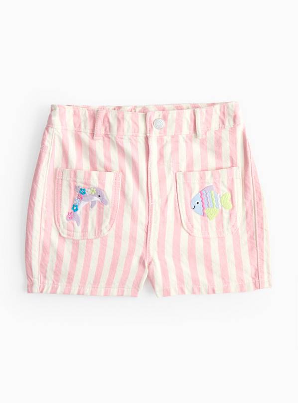 Pink Denim Stripe Applique Shorts  1-2 years