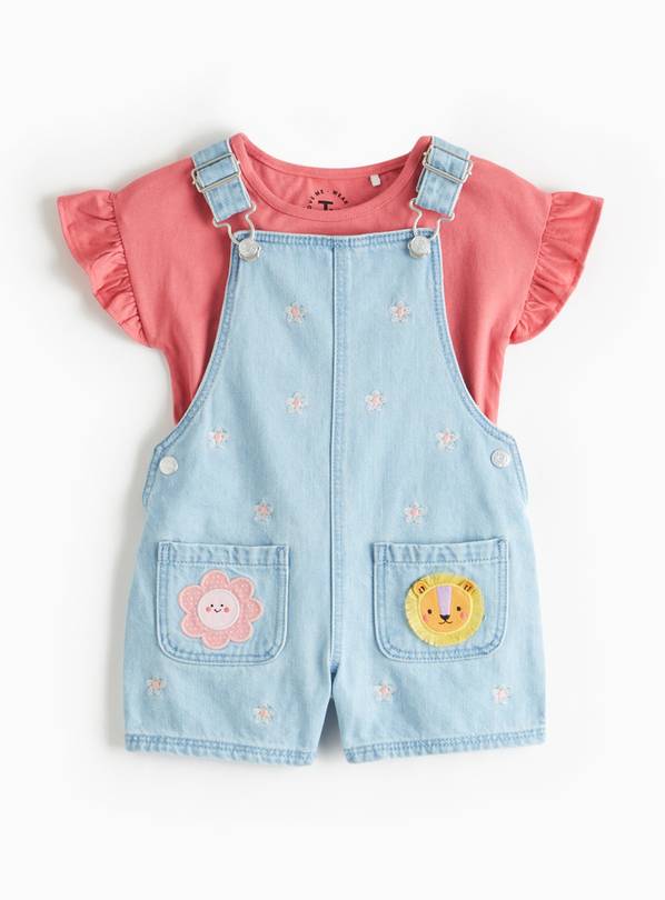 Embroidered Denim Bibshorts Set 1-2 years