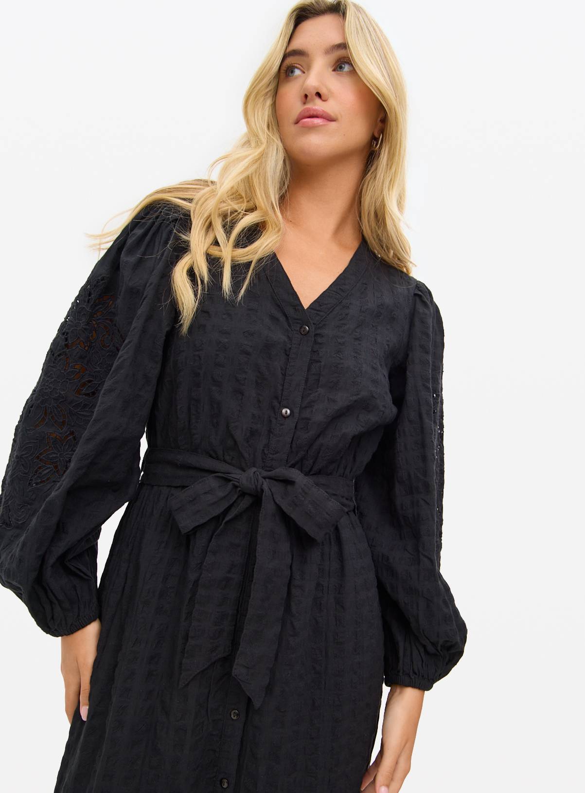 Black Broderie Sleeve Boho Midaxi Dress 20 - Image 1