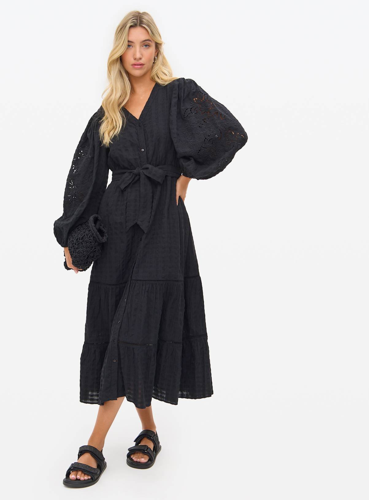 Black Broderie Sleeve Boho Midaxi Dress 20 - Image 2
