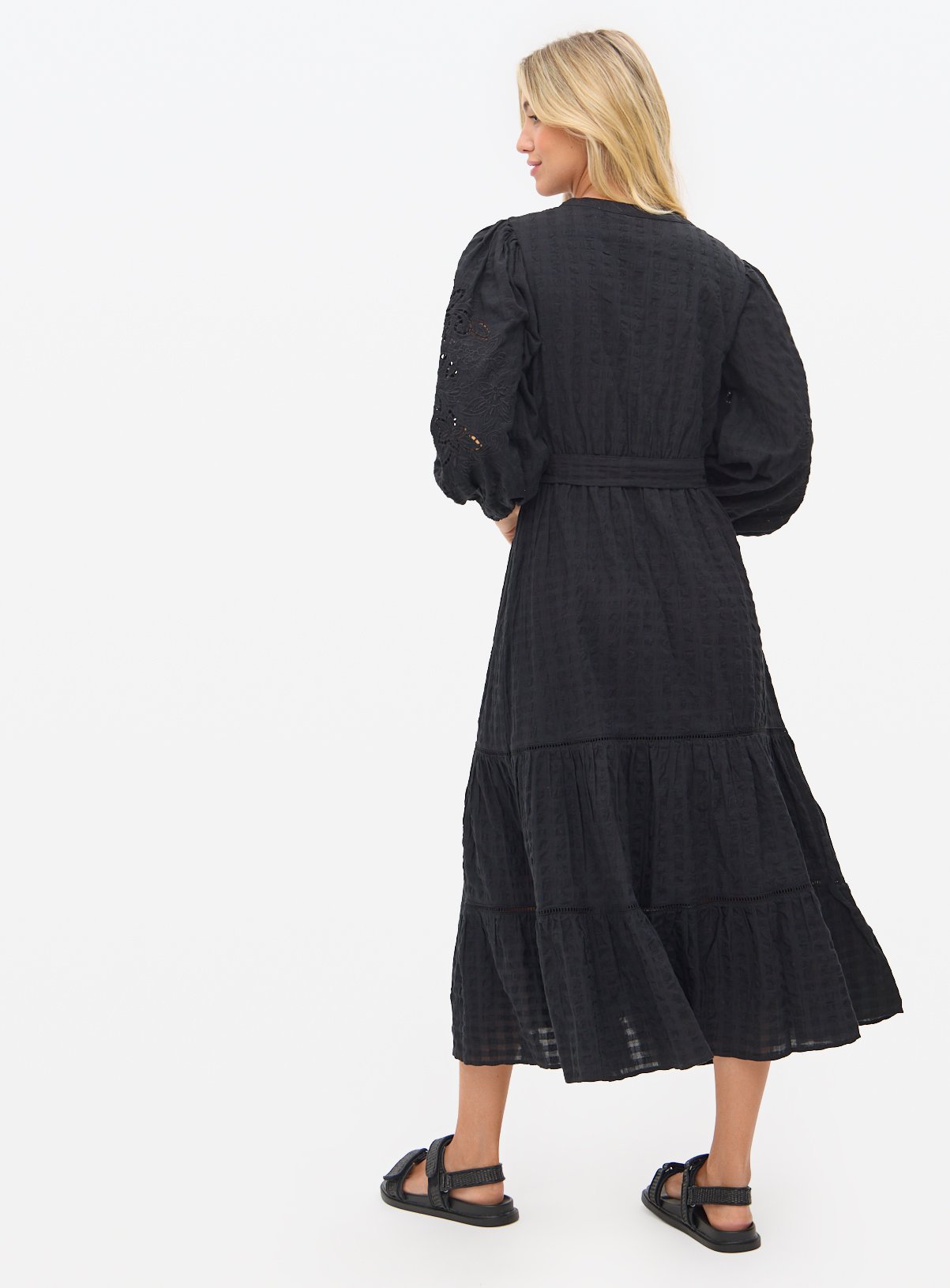 Black Broderie Sleeve Boho Midaxi Dress 20 - Image 4 thumbnail
