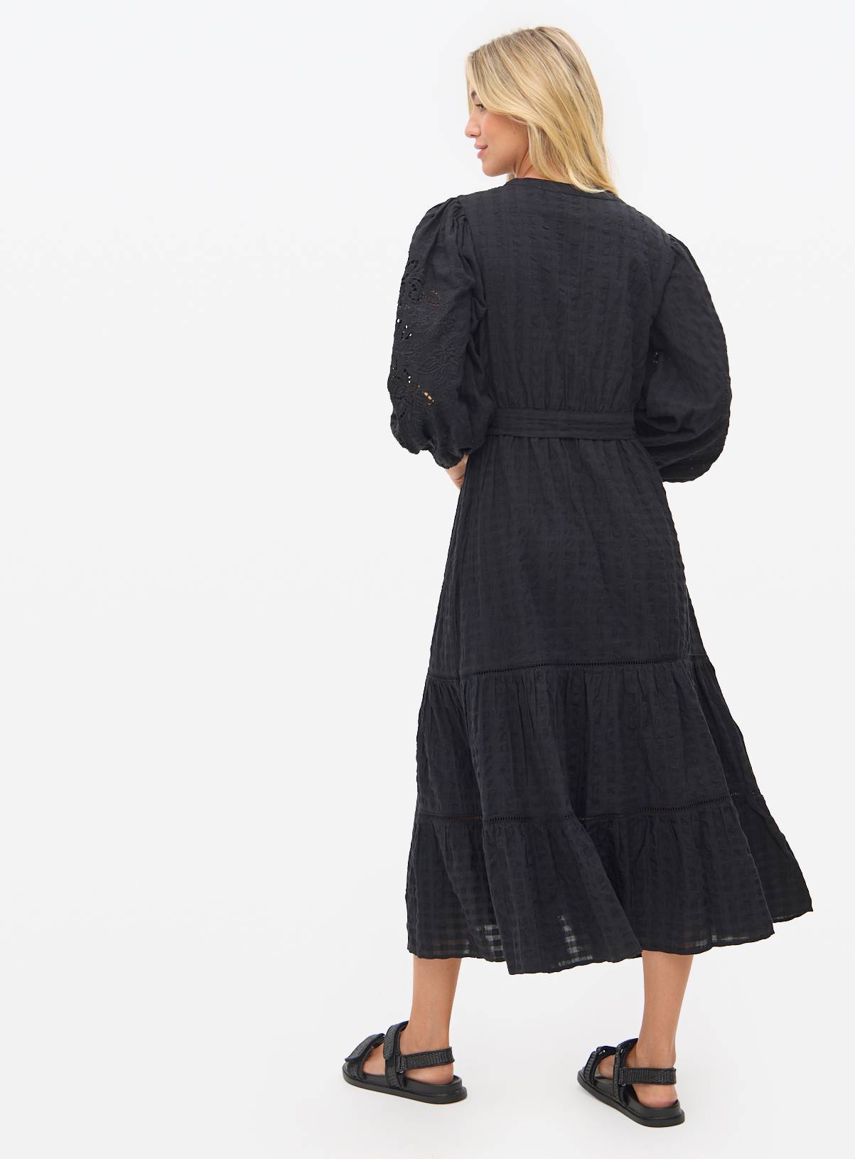 Black Broderie Sleeve Boho Midaxi Dress 20 - Image 4