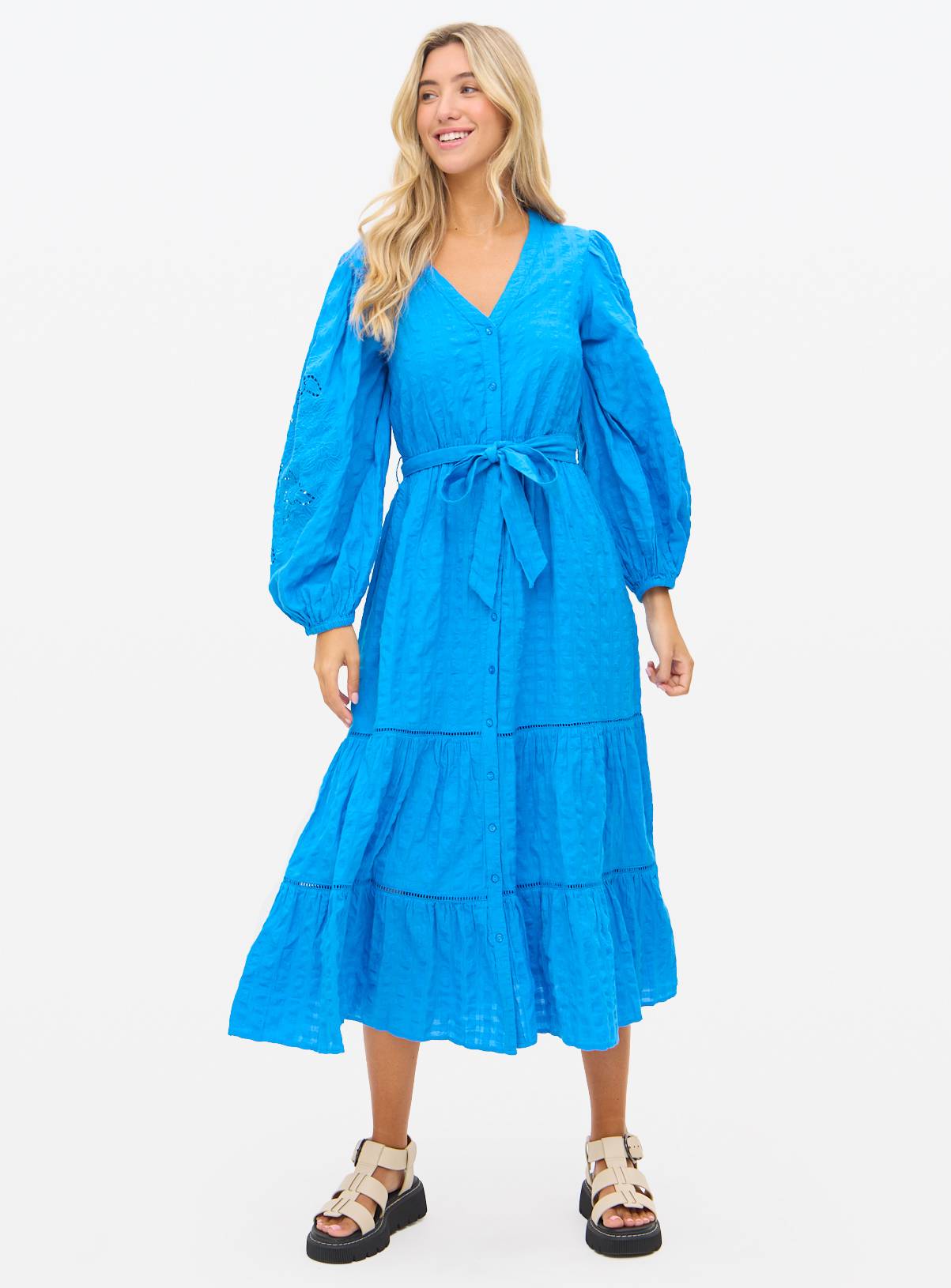 Blue Broderie Sleeve Boho Midaxi Dress 14 - Image 2