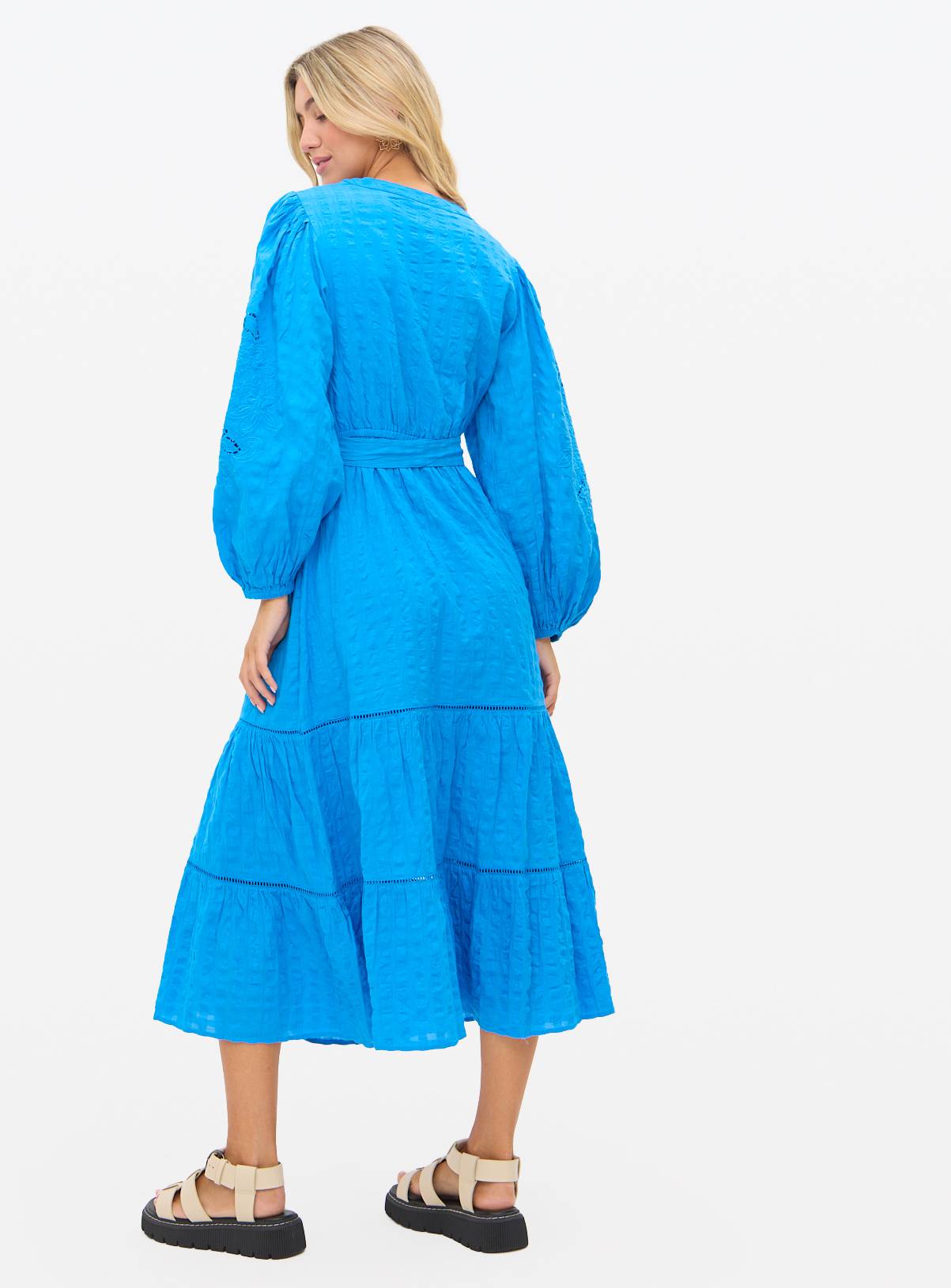 Blue Broderie Sleeve Boho Midaxi Dress 14 - Image 4
