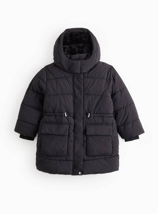 Black Hooded Puffer Coat 7-8 years