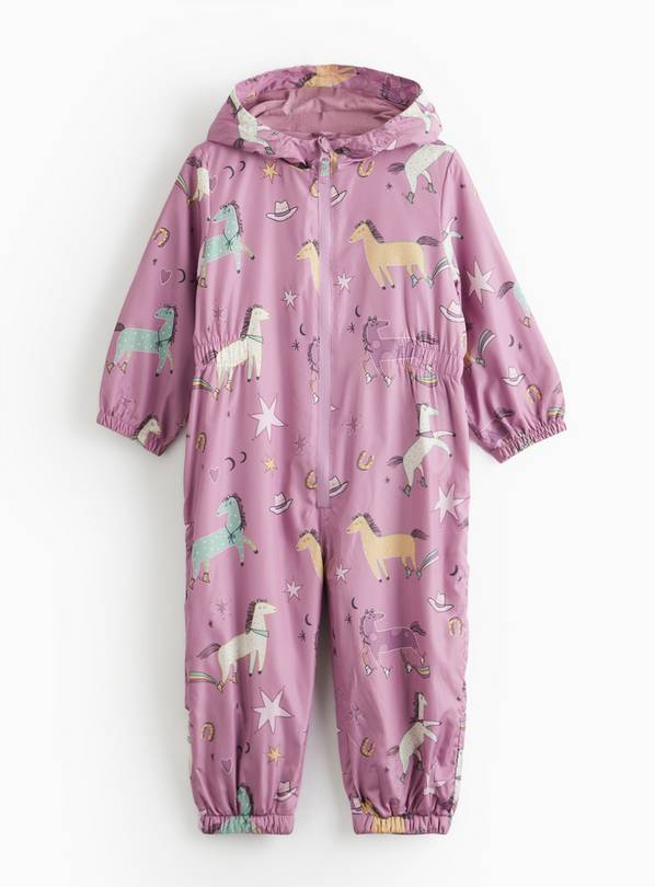 Pink Horses Printed Lightweight Puddlesuit  3-4 years