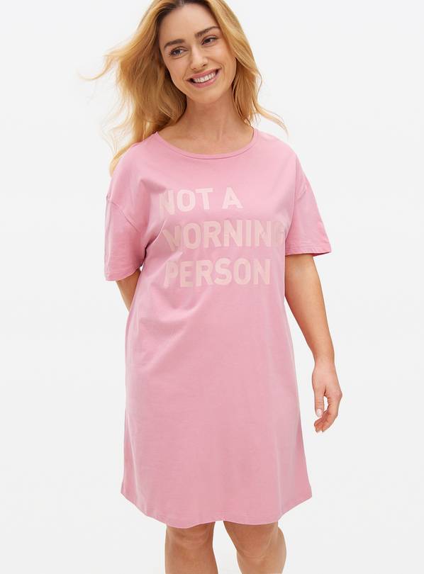 Pink Morning Slogan Nightdress XS