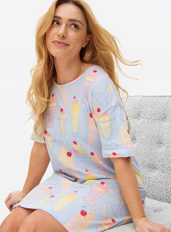 Blue Ice Cream Printed Nightdress M