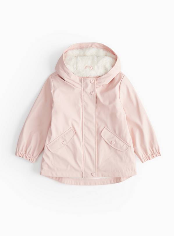 Pink Faux Fur Lined Rubberised Mac 3-4 years
