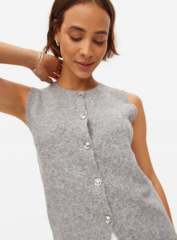 Grey Button Soft Knit Sleeveless Vest  20