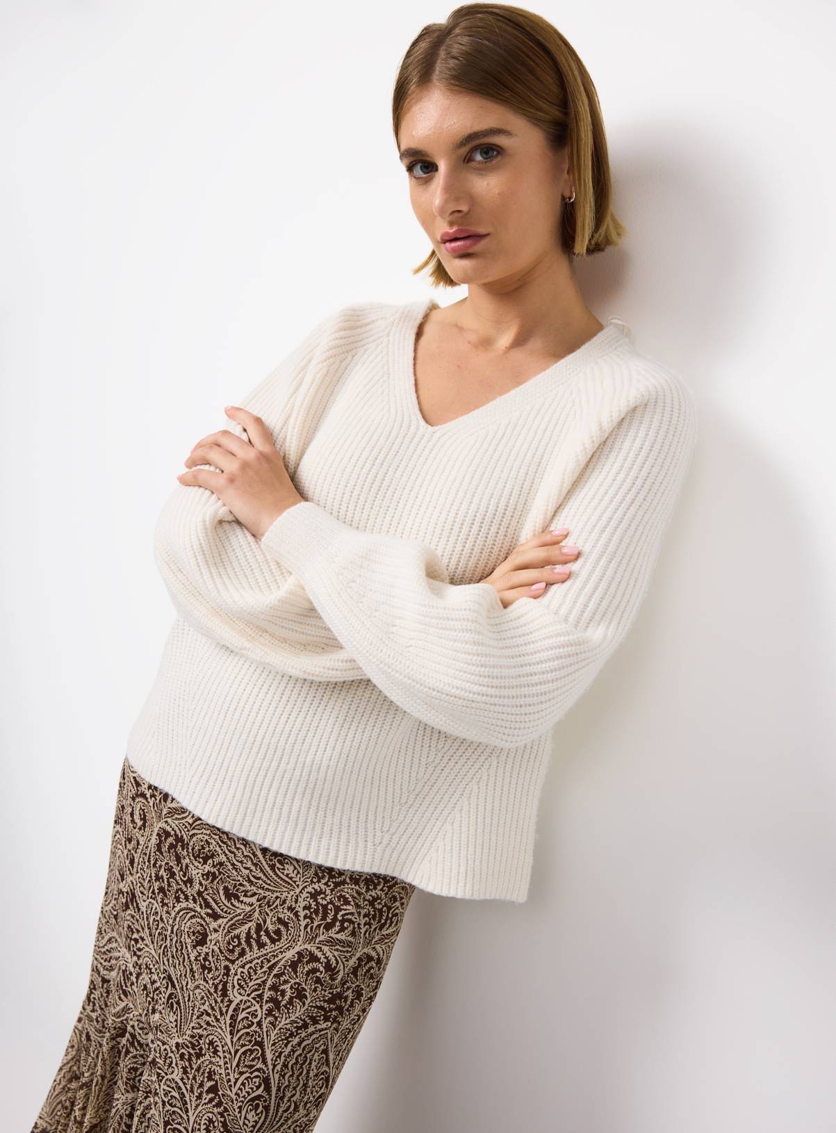 Cream V Neck Knitted Jumper 24 - Image 1