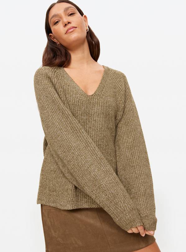 Khaki V Neck Knitted Jumper 24