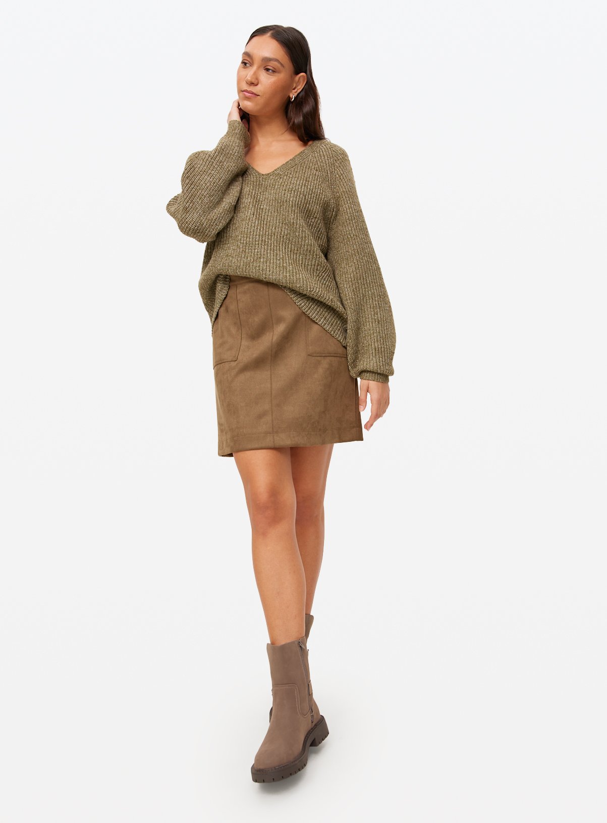 Khaki V Neck Knitted Jumper 22 - Image 2 thumbnail