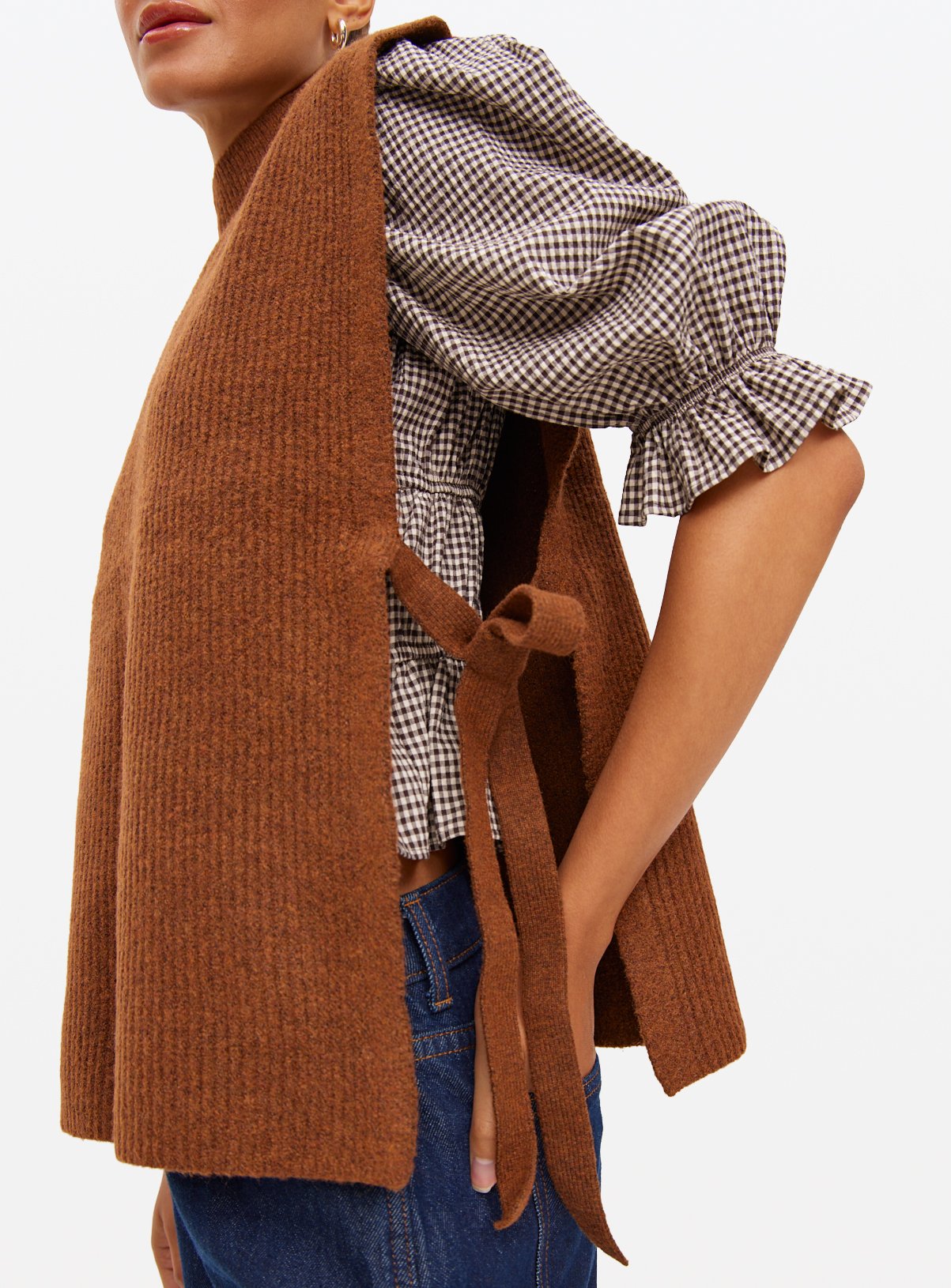 Tan Side Tie Sleeveless Tank Jumper L - Image 2 thumbnail