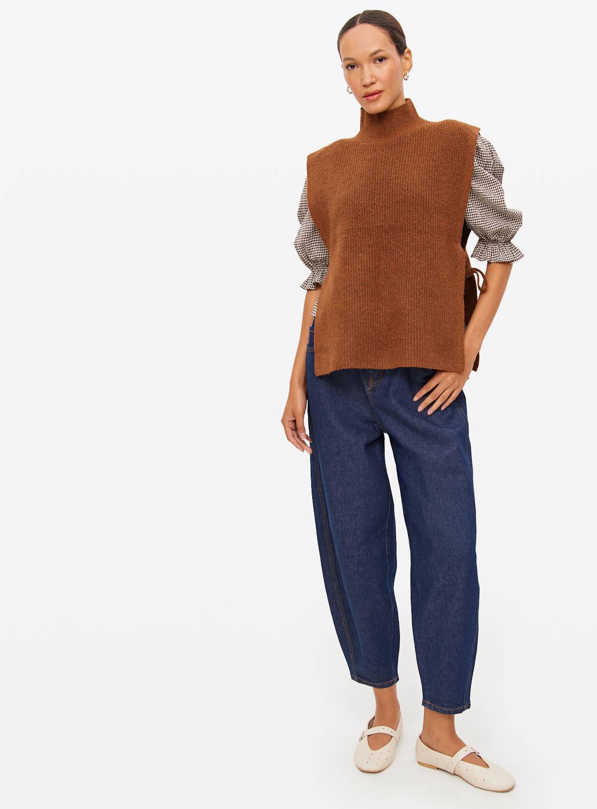 Tan Side Tie Sleeveless Tank Jumper L - Image 3