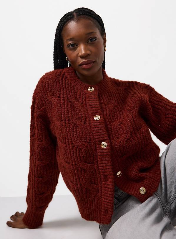 Orange Crew Neck Cable Knit Cardigan 18