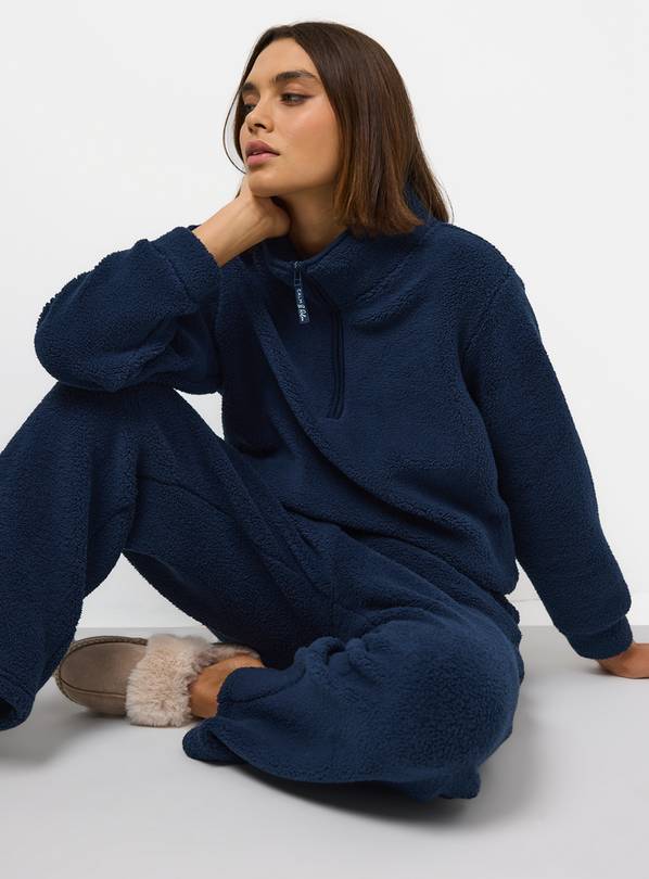 Navy Quarter Zip Fleece Co-ord Pyjama Top S