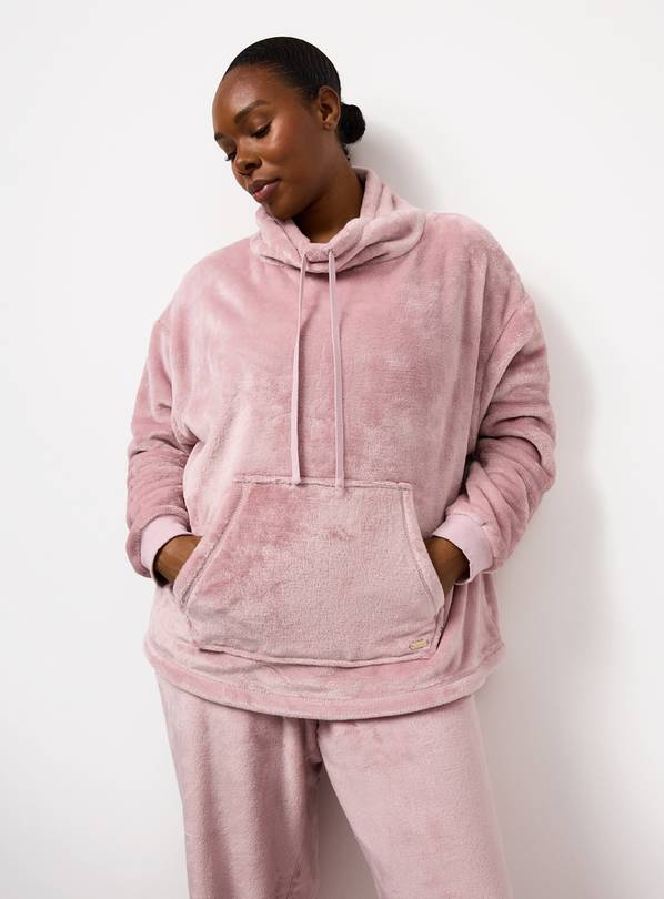 Pink Cowl Neck Plush Pyjama Set XXL