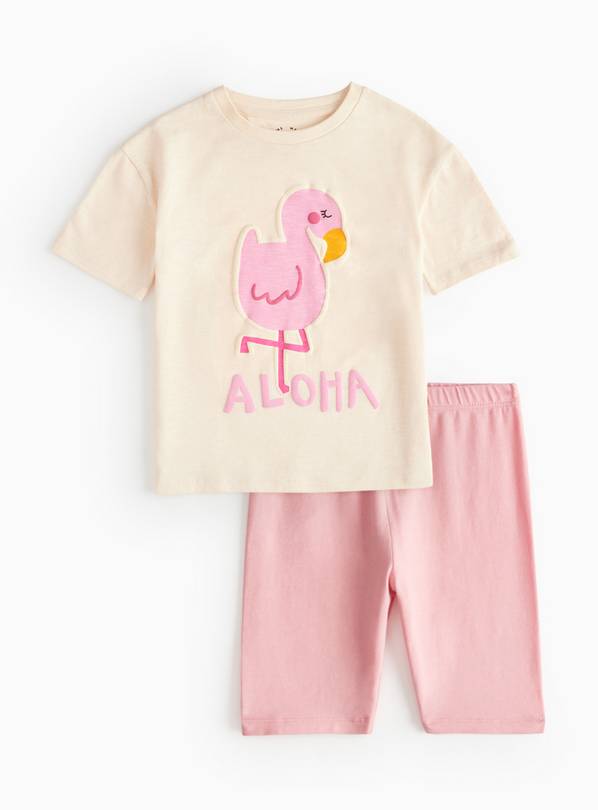 Flamingo Print T-Shirt & Pink Cycling Shorts  2-3 years