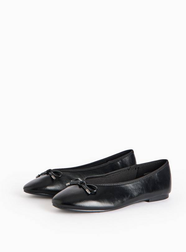 Black Faux Leather Ballerina Pumps  3