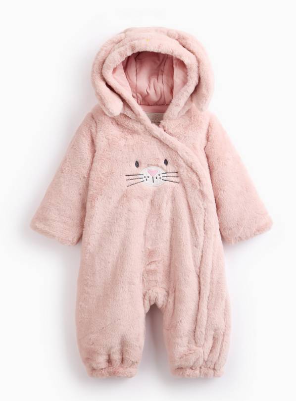 Pink Furry Bunny Design Pramsuit  Up to 3 mths
