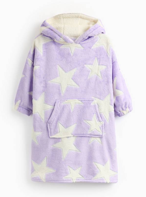 Purple Shimmer Stars Fleece Hooded Blanket 3-4 years