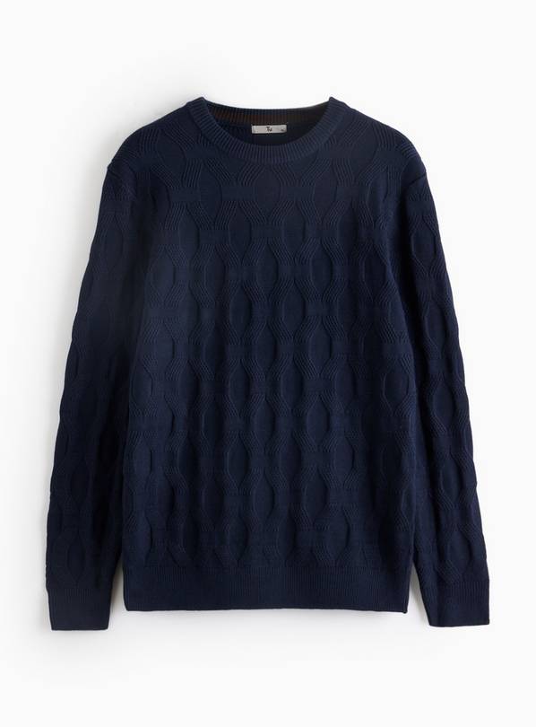 Navy Crew Neck Cable Knit Jumper L