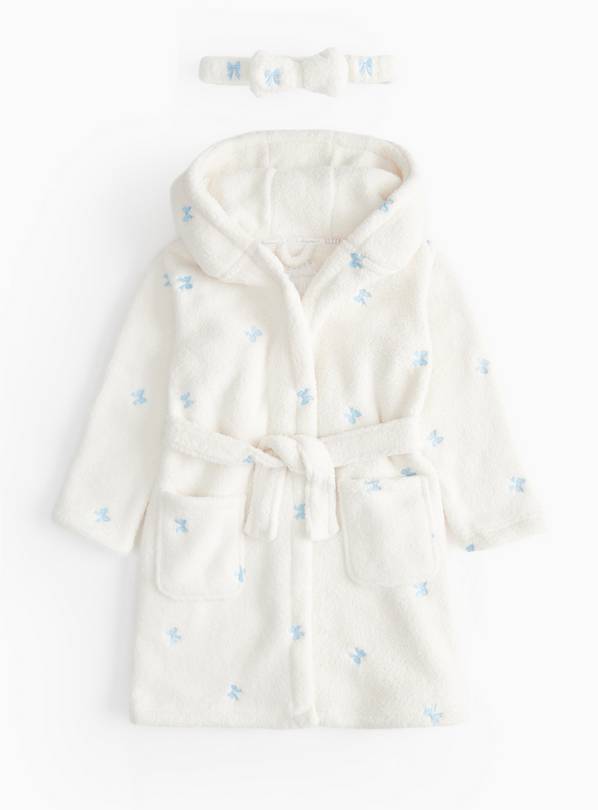 Borg Embroidered Bow Dressing Gown & Headband 5-6 years