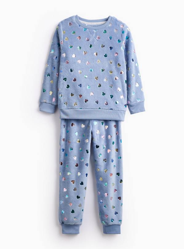 Blue Fleece Foil Hearts Pyjama Lounge Set 1-2 years