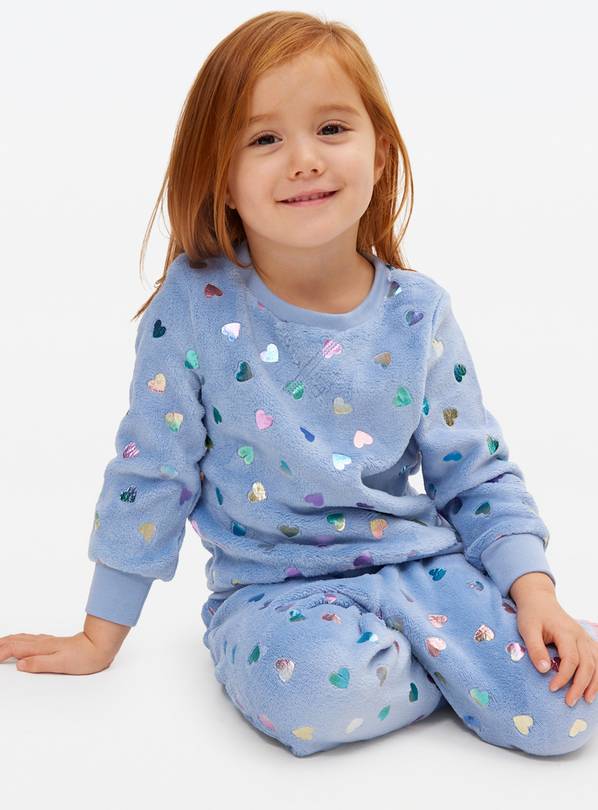 Blue Fleece Foil Hearts Pyjama Lounge Set 6-7 years