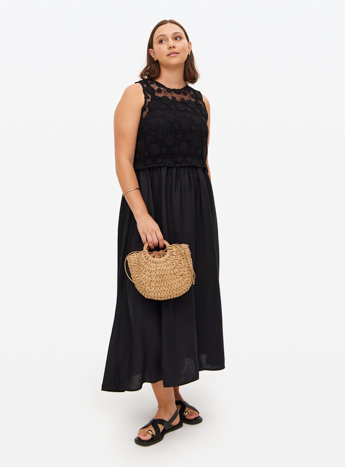 Black Crochet Overlay Midaxi Dress 12 - Image 1 thumbnail