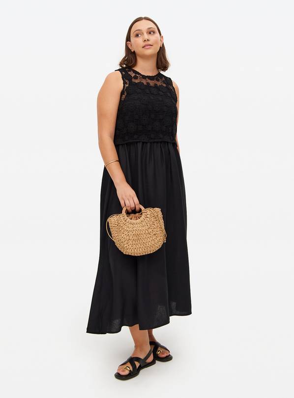 Black Crochet Overlay Midaxi Dress 14