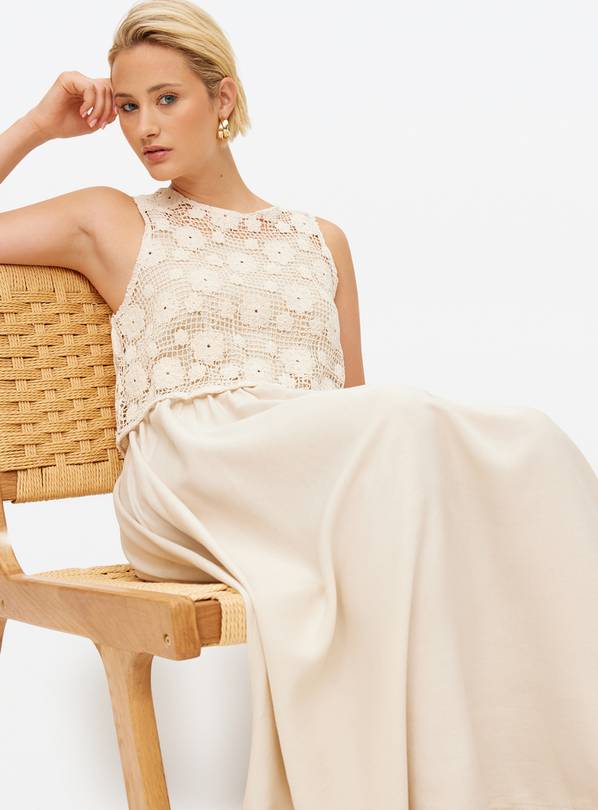 Neutral Crochet Overlay Midaxi Dress 10