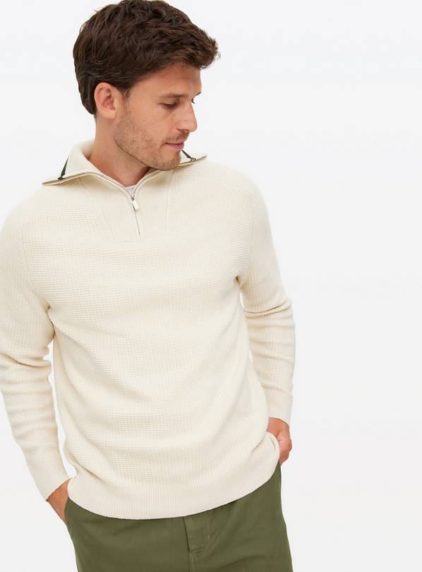 Oatmeal Waffle V-Insert Half-Zip Jumper  XXL