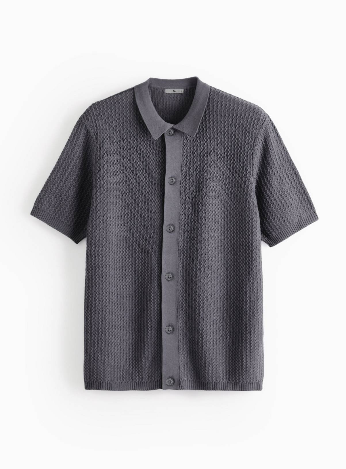 Charcoal Wave Stitch Button-Through Shirt  XXXXL - Image 3