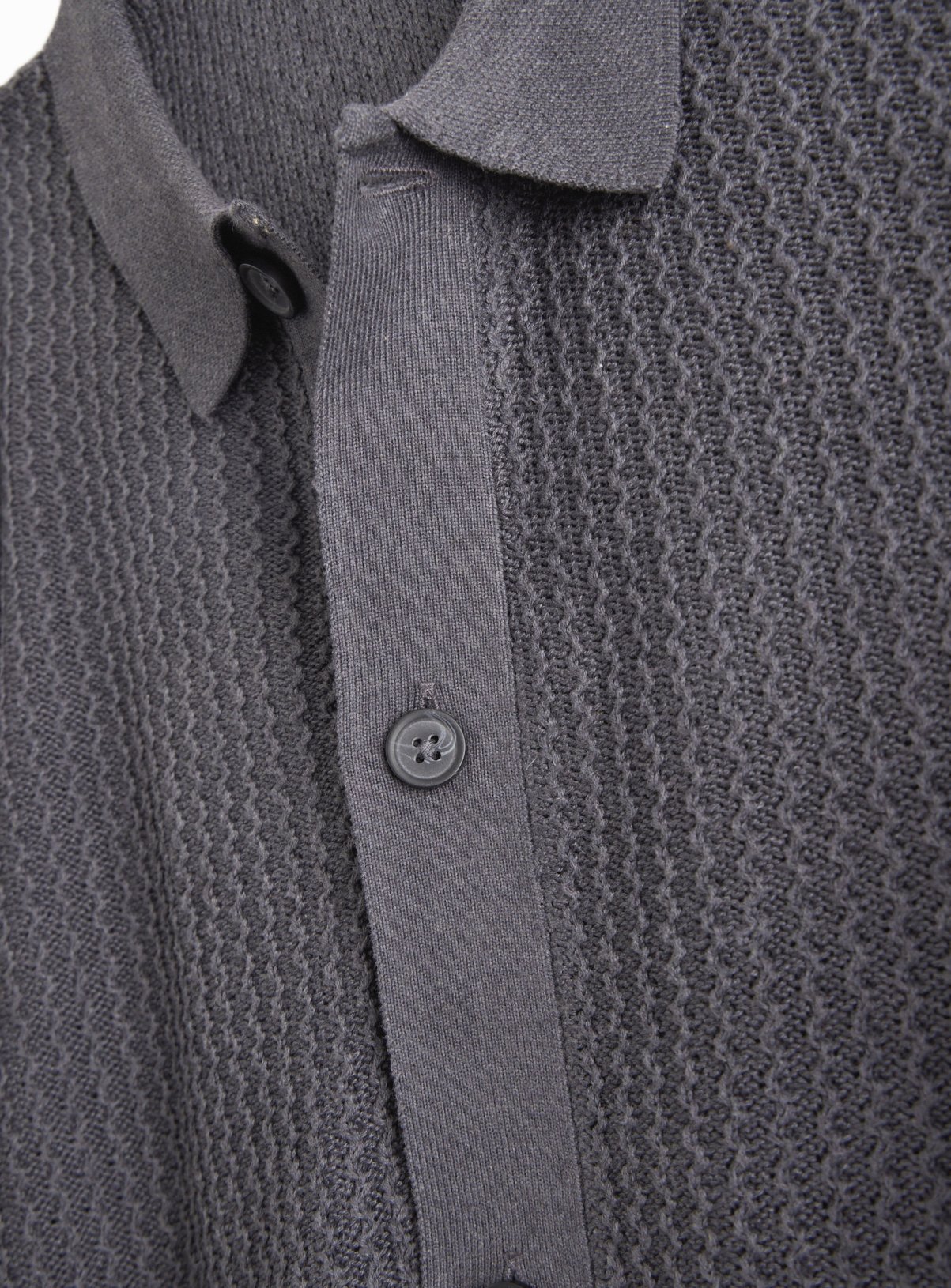 Charcoal Wave Stitch Button-Through Shirt  XXXXL - Image 4 thumbnail