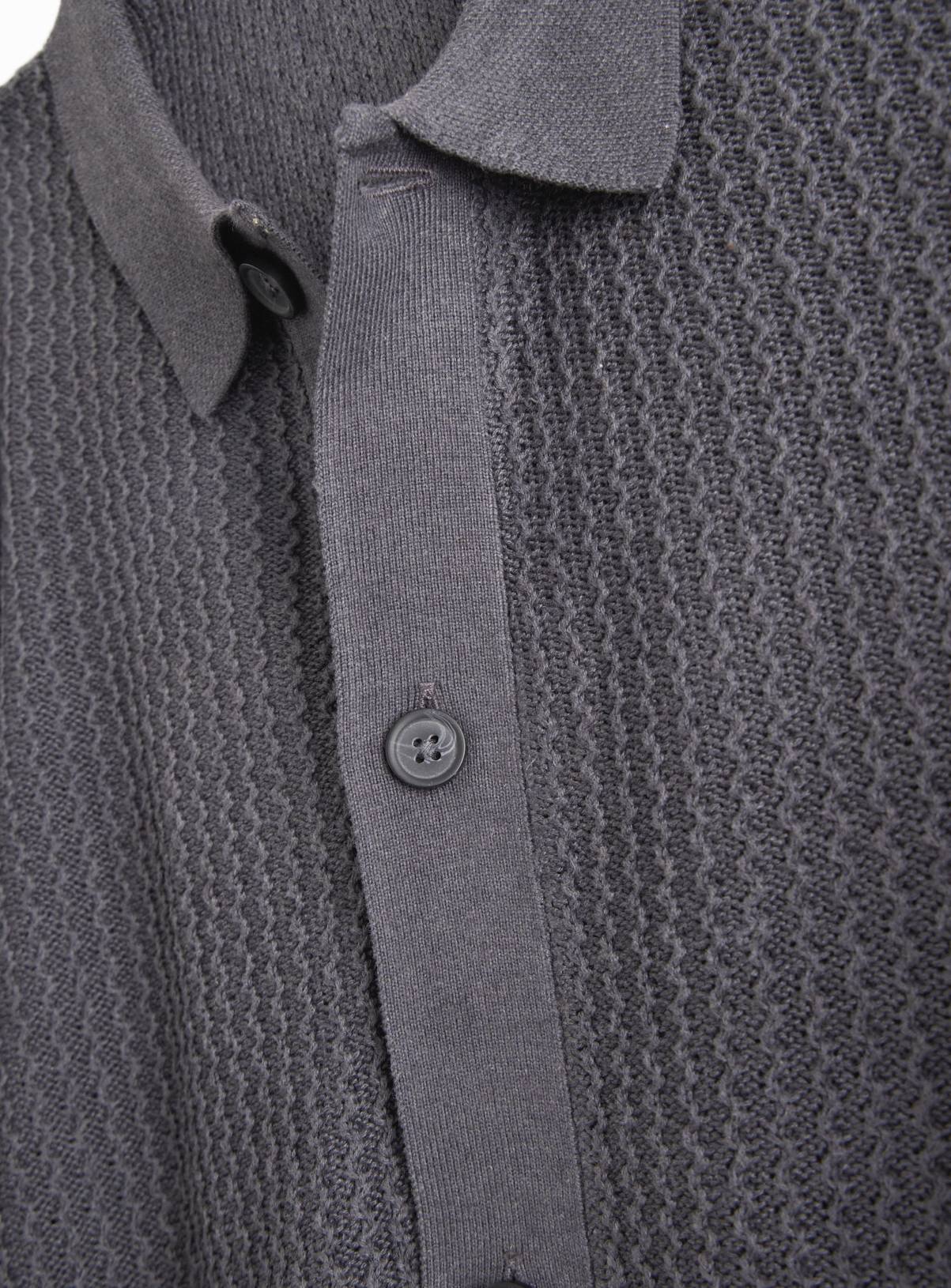 Charcoal Wave Stitch Button-Through Shirt  XXXXL - Image 4