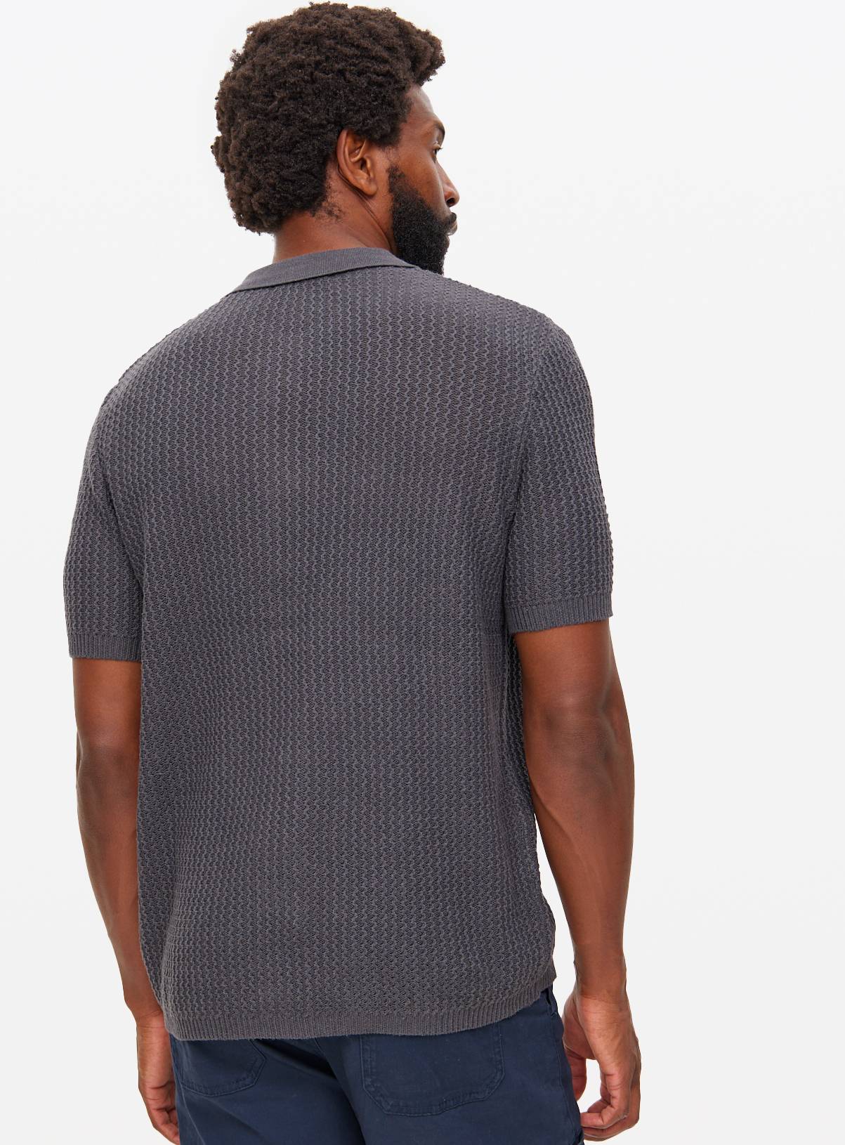 Charcoal Wave Stitch Button-Through Shirt  XXXXL - Image 5