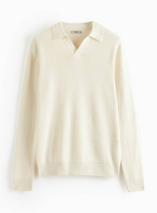Oatmeal Trophy Knit Long Sleeve Polo Shirt L