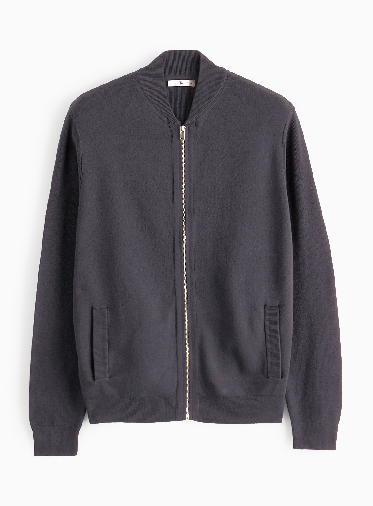 Men's Charcoal Knitted Bomber Jacket