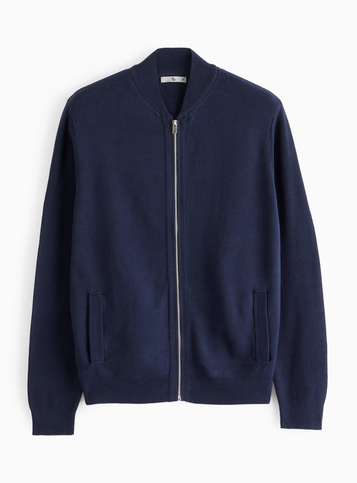 Men's Navy Knitted Bomber Jacket