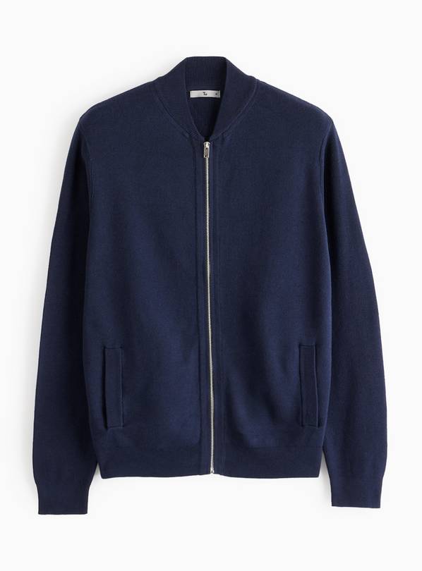 Navy Knitted Bomber Jacket XXXL