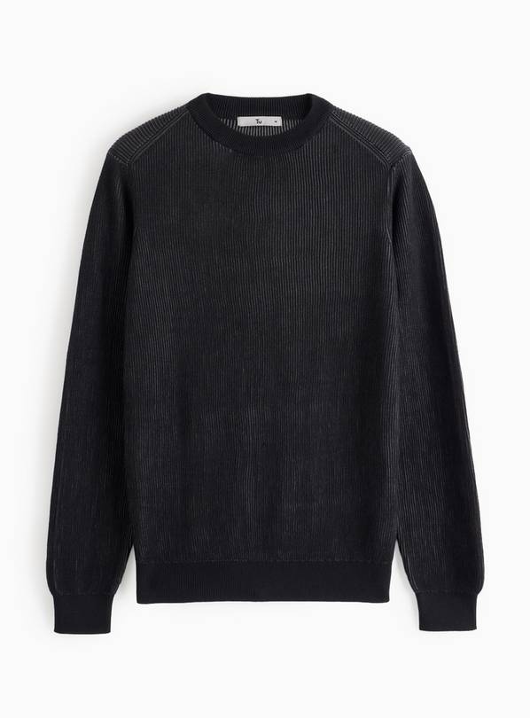 Black Textured Crew Neck Jumper XL