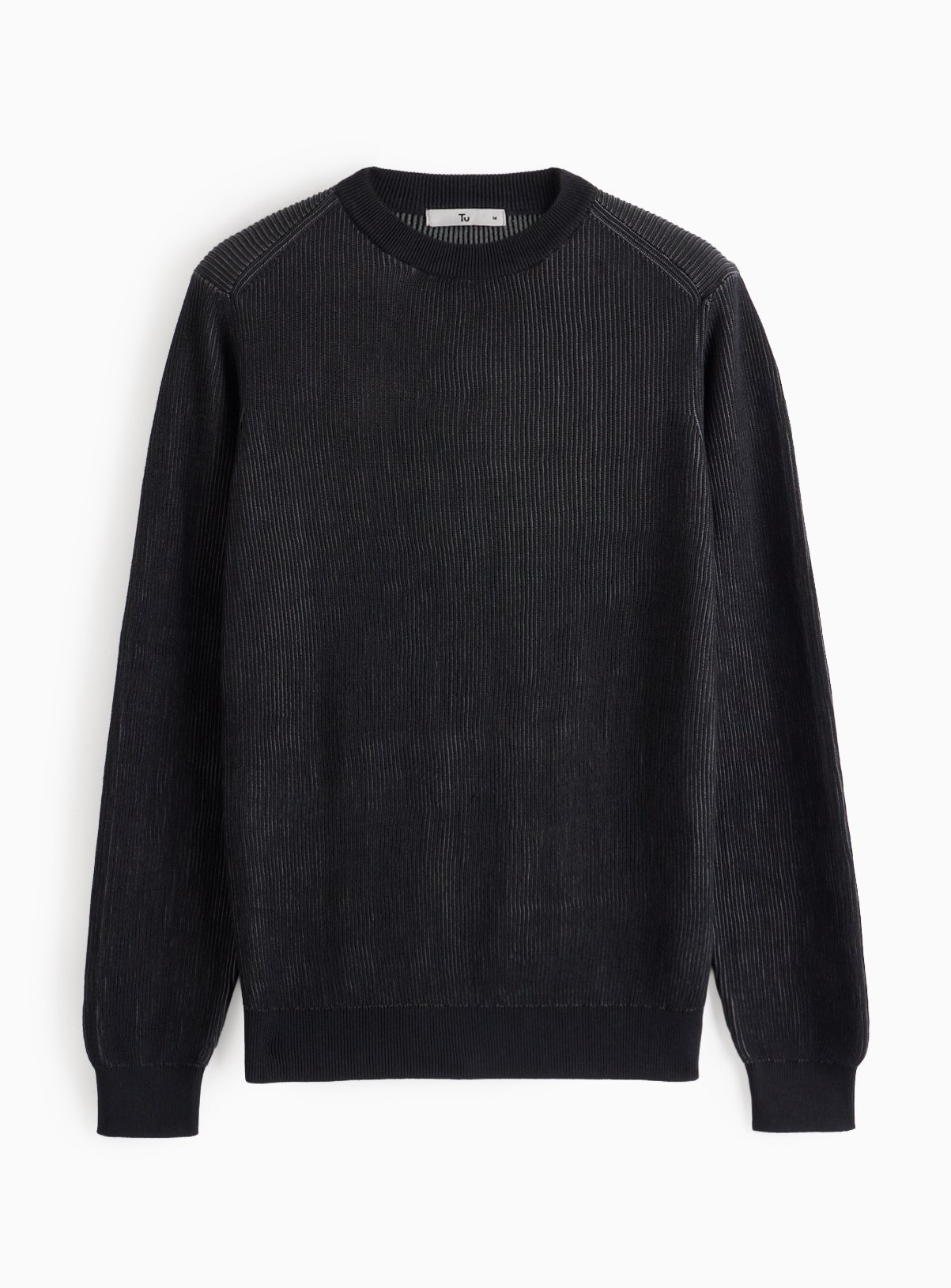 Men's Black Textured Crew Neck Jumper